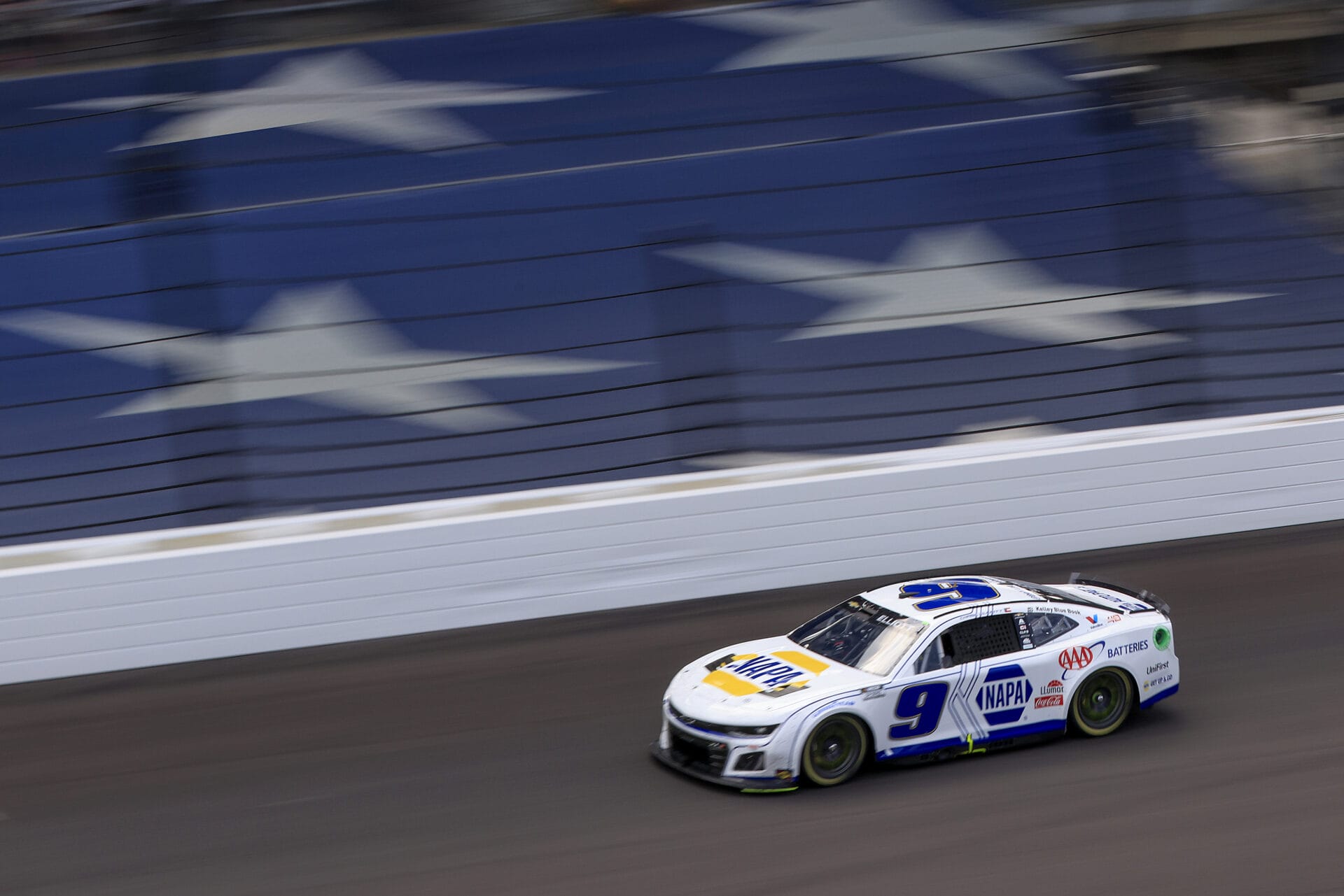 Chase Elliott, driver of the #9 NAPA Auto Parts Chevrolet, drives during the NASCAR Cup Series Brickyard 400 at Indianapolis Motor Speedway on July 21, 2024 in Indianapolis, Indiana. (Photo by Justin Casterline/Getty Images)