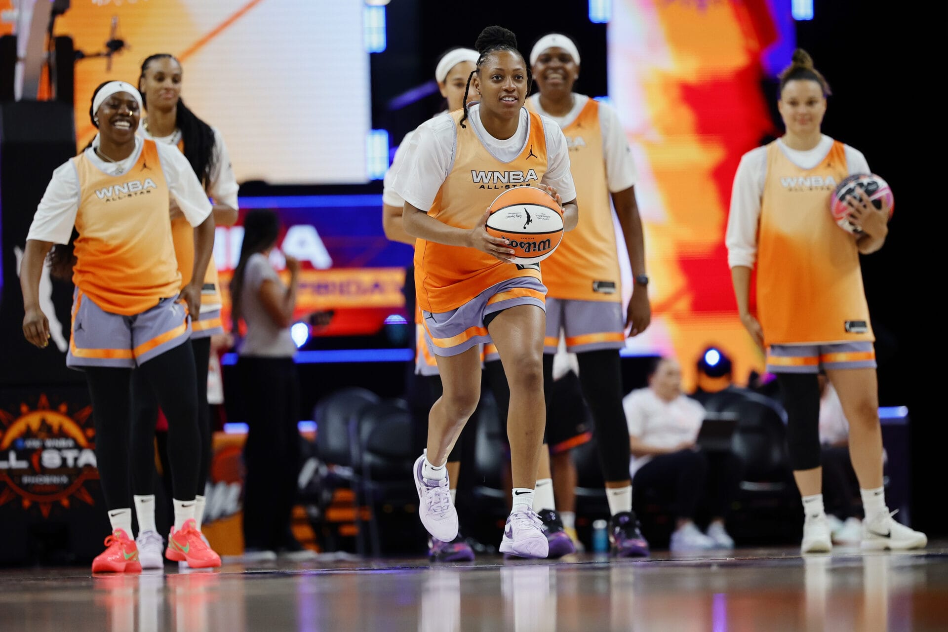 Kelsey Mitchell #0 of Team WNBA shoots during a WNBA All-Star Game team practice at Footprint Center on July 19, 2024 in Phoenix, Arizona. (Photo by Alex Slitz/Getty Images)