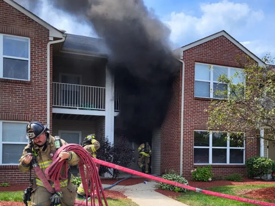 An apartment fire in Noblesville on Sunday displaced a mother and her two kids, the Noblesville Fire Department said. (Provided Photo/Noblesville Fire Department via X)