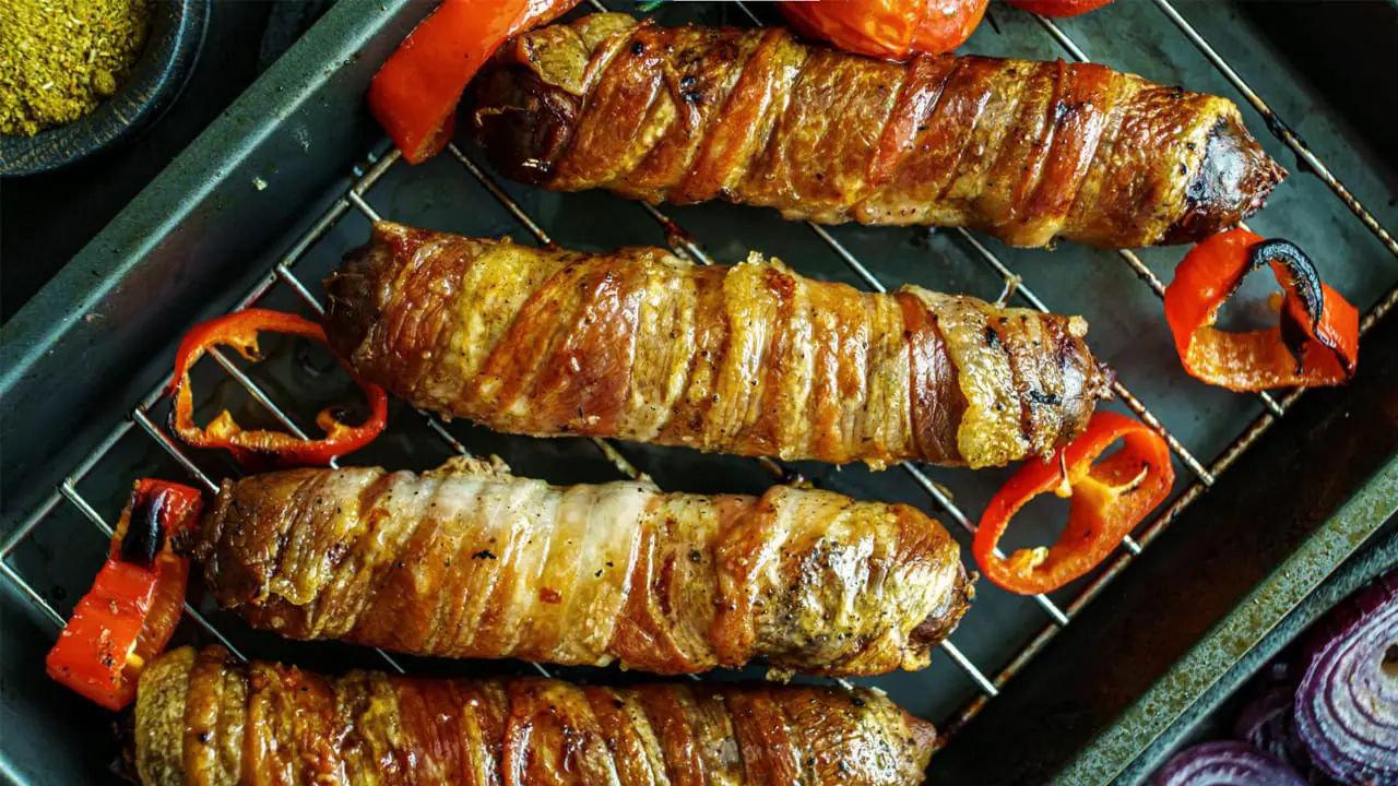 bacon wrapped bratwurst