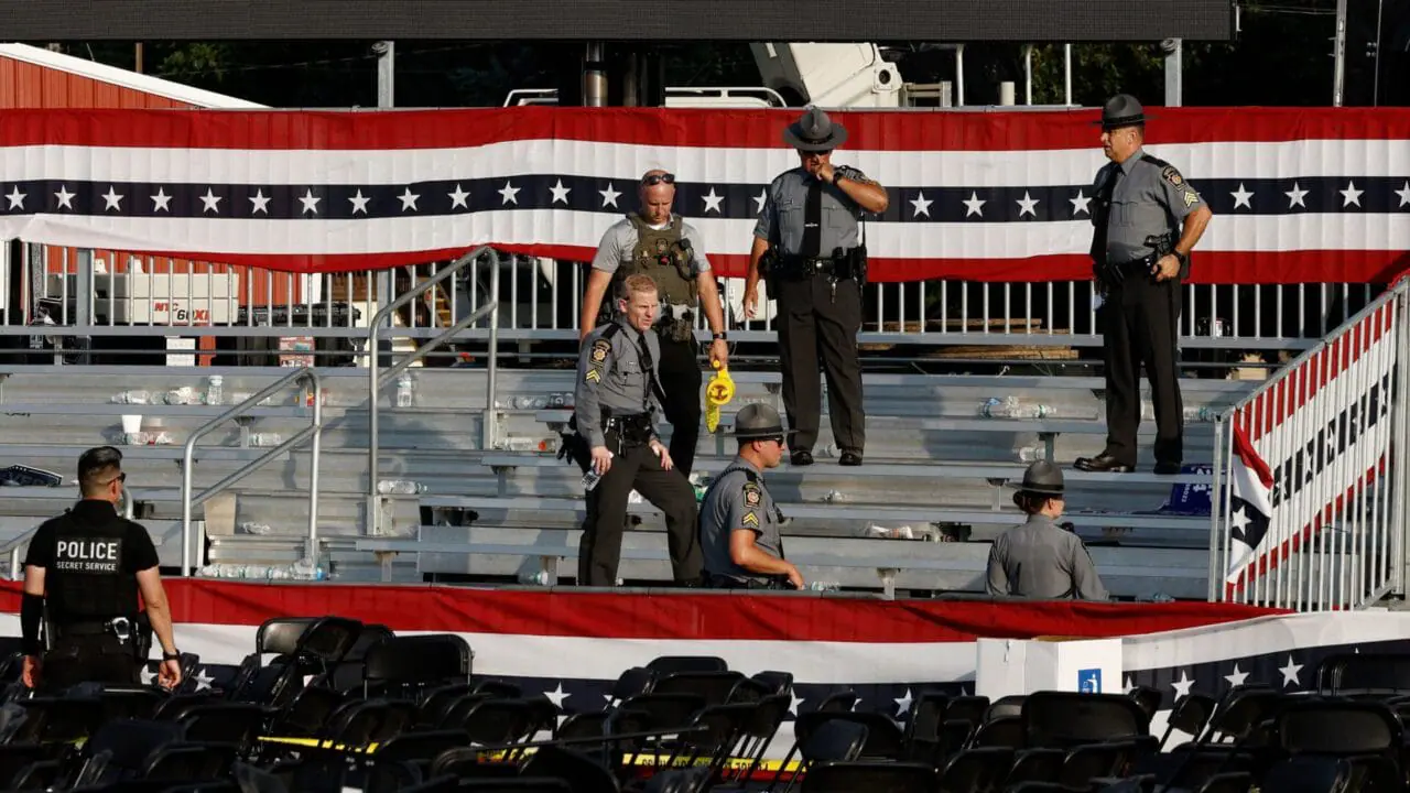 Former President Donald Trump will meet with the FBI for a victim interview for the attempted assassination at his campaign rally, where law enforcement agents are pictured after the shooting on July 13 in Butler, Pennsylvania. (Photo by Anna Moneymaker/Getty Images via CNN Newsource)