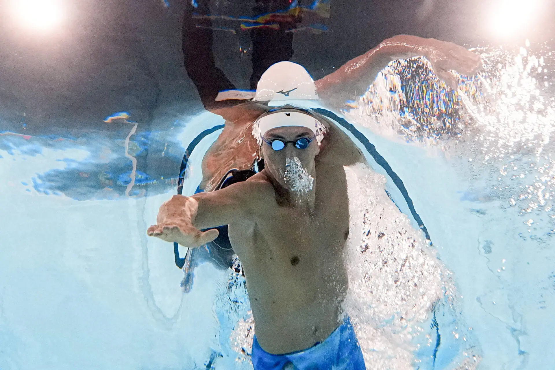 Mikel Schreuders, of Aruba, competes during a heat in the men's 100-meter freestyle at the 2024 Summer Olympics, Tuesday, July 30, 2024, in Nanterre, France. (AP Photo/David J. Phillip)