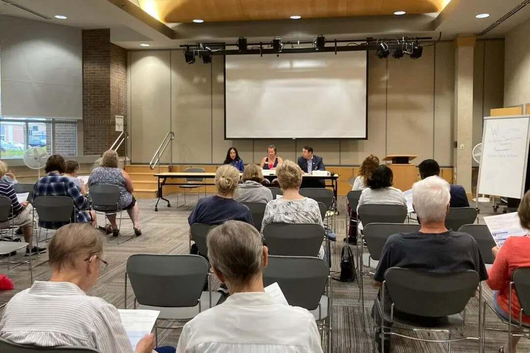 State Rep. Victoria Garcia Wilburn, Hamilton Southeastern School Board member Sarah Donsbach, and attorney Joel Hand answered the public’s questions on proposed changes to Indiana's high school diploma requirements. (Photo by Anna Mitchell/The Reporter)