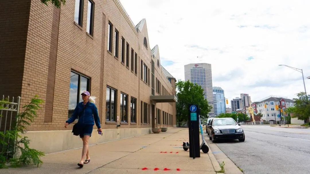 The site of a future 12-story development is seen July 10, 2024, at 501 Indiana Ave. The new building is proposed to include a parking garage, apartments, office and retail space. (Photo by Alayna Wilkening/Mirror Indy)