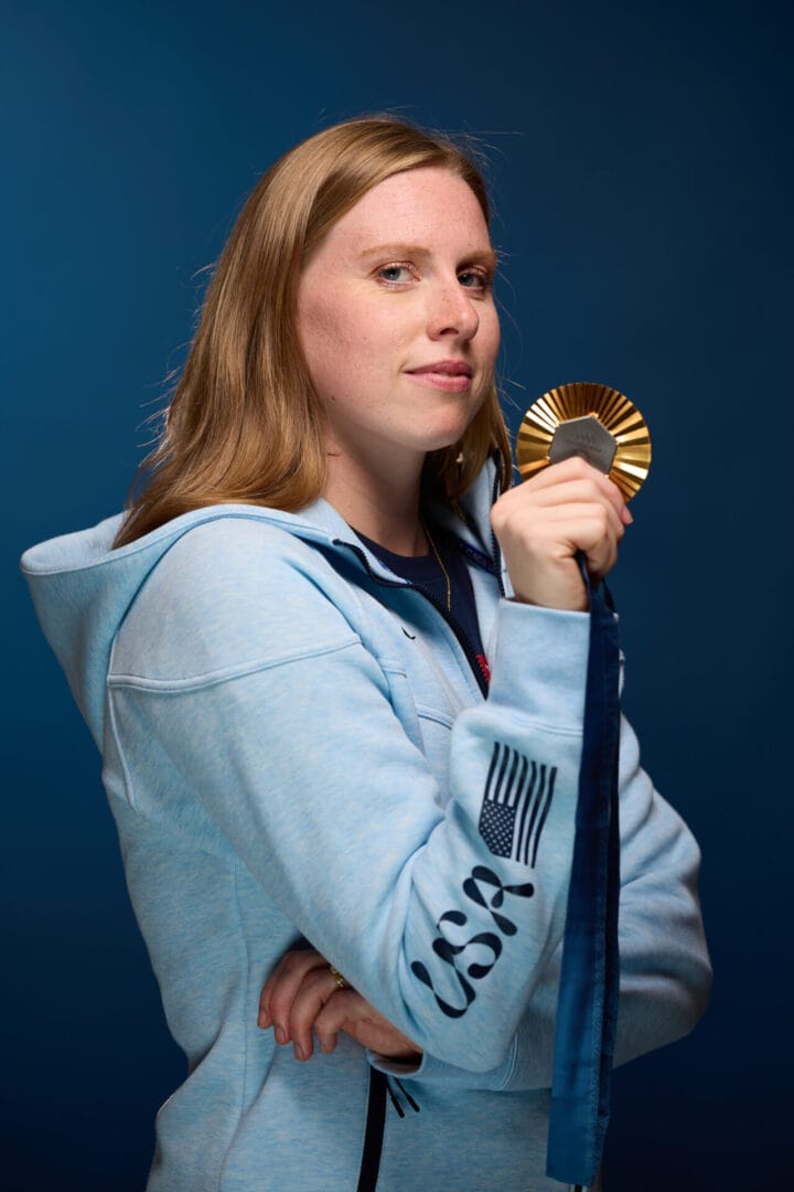 Lilly King, Evansville: U.S. Olympian Lilly King poses for a photo at the USA House at Paris 2024 on August 05, 2024 in Paris, France. (Photo by Joe Scarnici/Getty Images for USOPC)