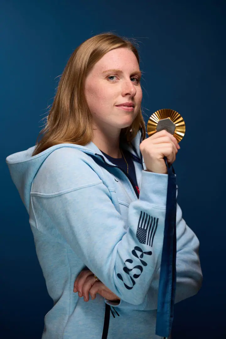 Lilly King, Evansville: U.S. Olympian Lilly King poses for a photo at the USA House at Paris 2024 on August 05, 2024 in Paris, France. (Photo by Joe Scarnici/Getty Images for USOPC)