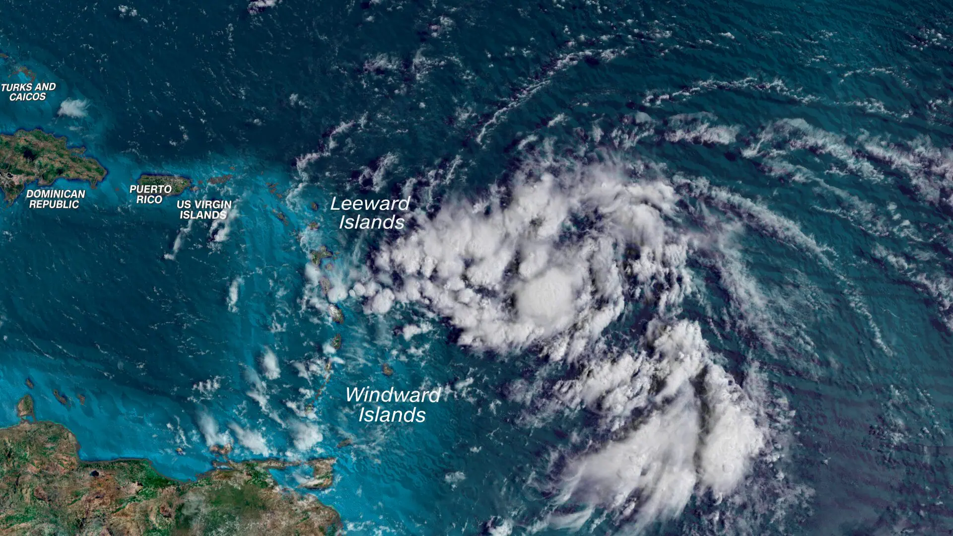 An area of showers and thunderstorms is organizing into the summer's next tropical storm a few hundred miles east of the Caribbean Monday morning. (Photo by CNN Weather via CNN Newsource)