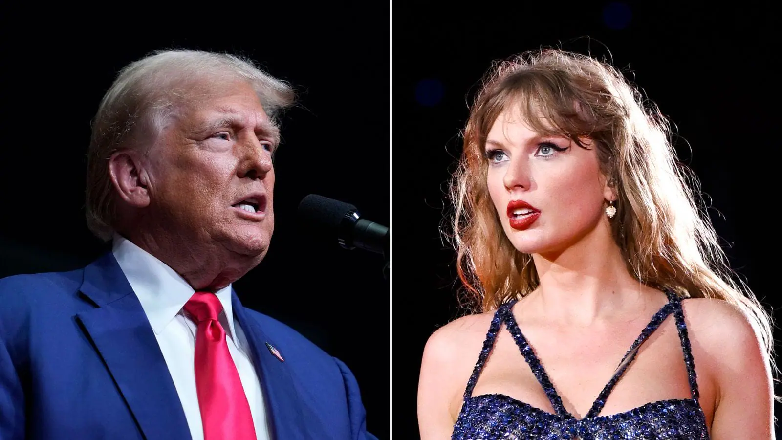 One of the AI-manipulated photos depicts Swift as Uncle Sam with the text, “Taylor wants you to vote for Donald Trump.” The other photos depict fans of Swift wearing “Swifties for Trump” T-shirts. (Provided Photo/Getty Images/AP via CNN Newsource)