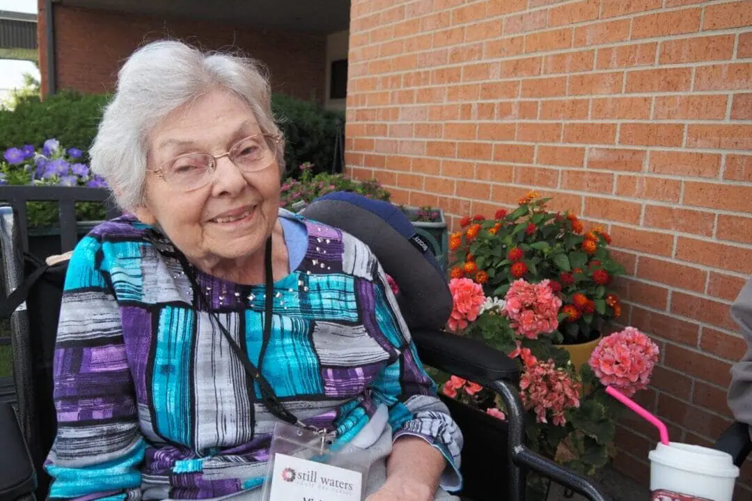 Vicki Stanford, 81, at the Still Waters Adult Day Center in Indianapolis on Aug. 20, 2024. Stanford’s daughters drive her from Anderson to Indianapolis ever since her managed care company stopped covering transportation services to Still Waters. (Photo by Whitney Downard/Indiana Capital Chronicle)