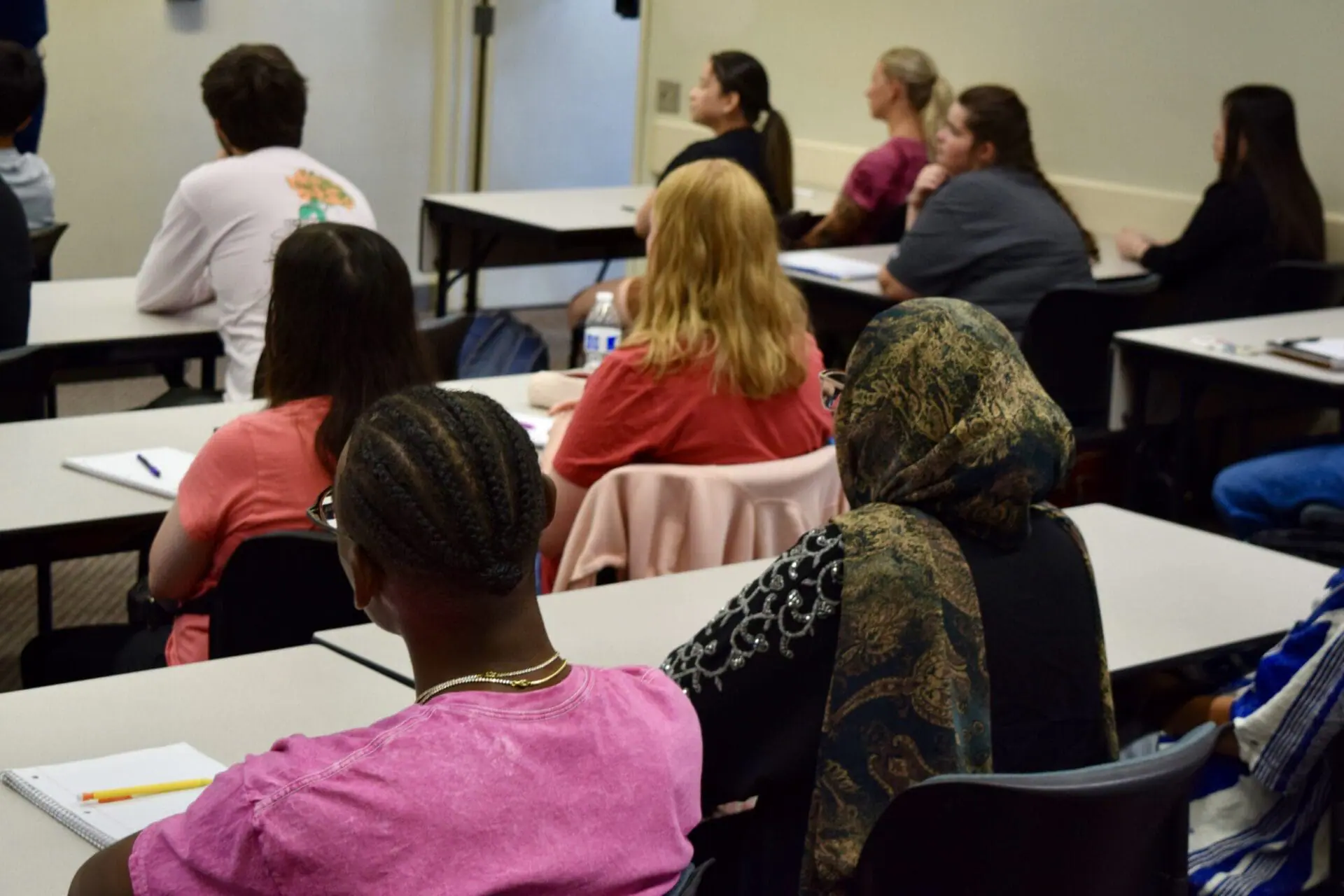 Students at IU Indianapolis (Indiana University Indianapolis), listen to Fishers Mayor Scott Fadness, who provided an opening lecture for a new course at the school on Sept. 1, 2024. (WISH Photo)