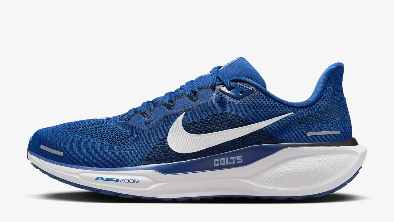 The new Colts Nike Air Zoom Pegasus 41 dropped Tuesday, giving fans plenty of time to pick up a pair before the Texans visit Lucas Oil Stadium on Sunday to start the regular season. (Photo by Nike)