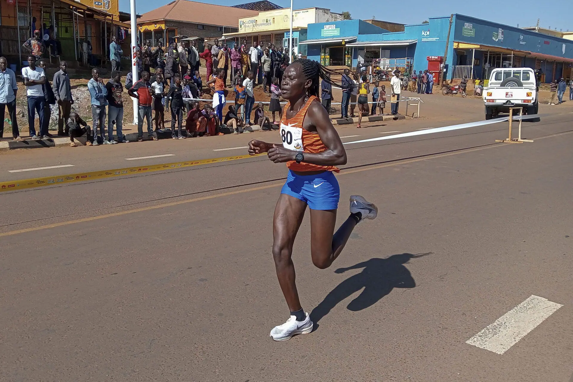 Rebecca Cheptegei, competes at the Discovery 10km road race in Kapchorwa, Uganda, Jan. 20, 2023. Cheptegei died after she was attacked by her partner and set on fire. (AP Photo, File)