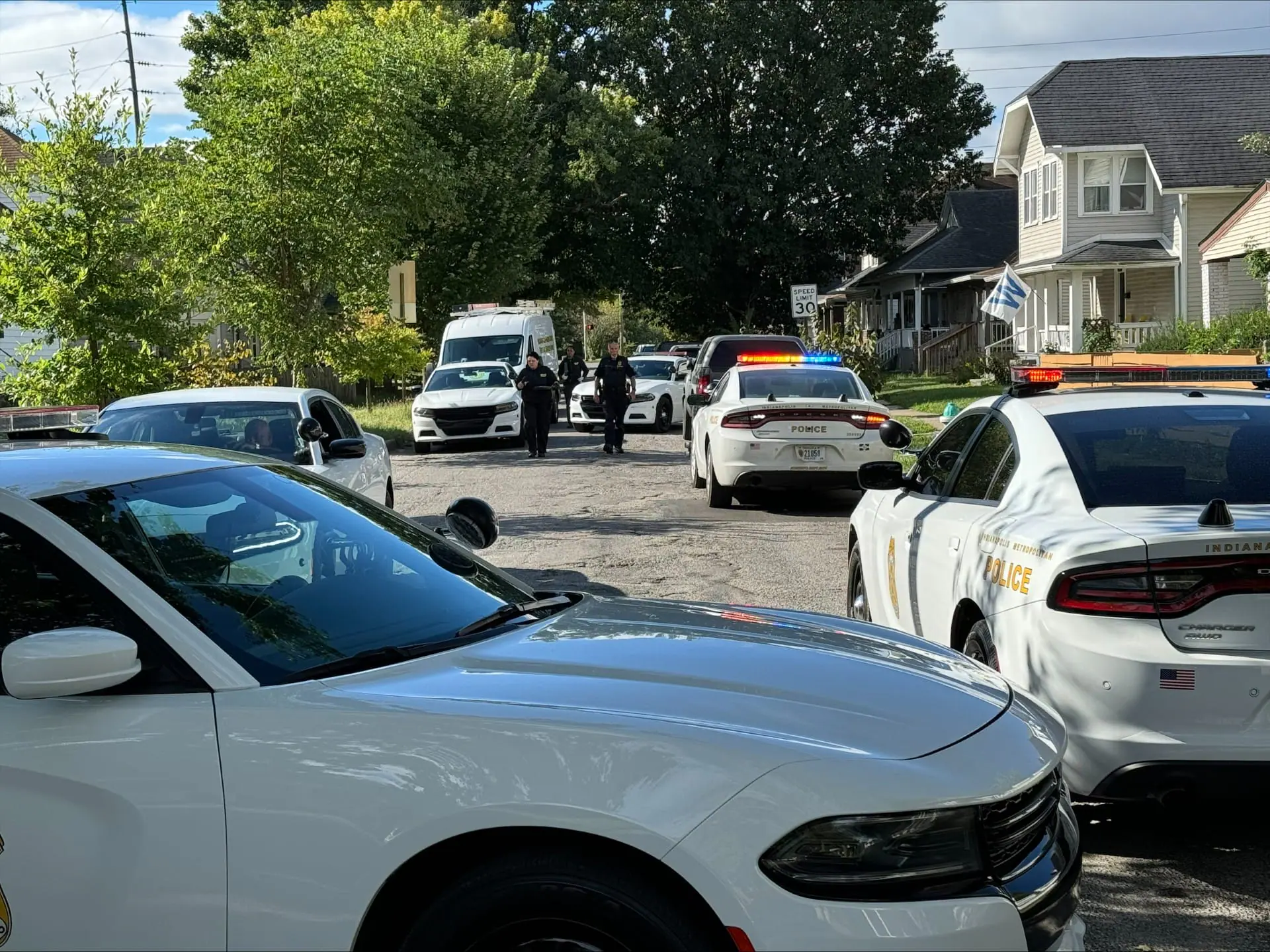 Indianapolis police on the scene of a fatal double shooting on Linwood Avenue on Sept. 7, 2024. (WISH Photo/Colin Baillie)