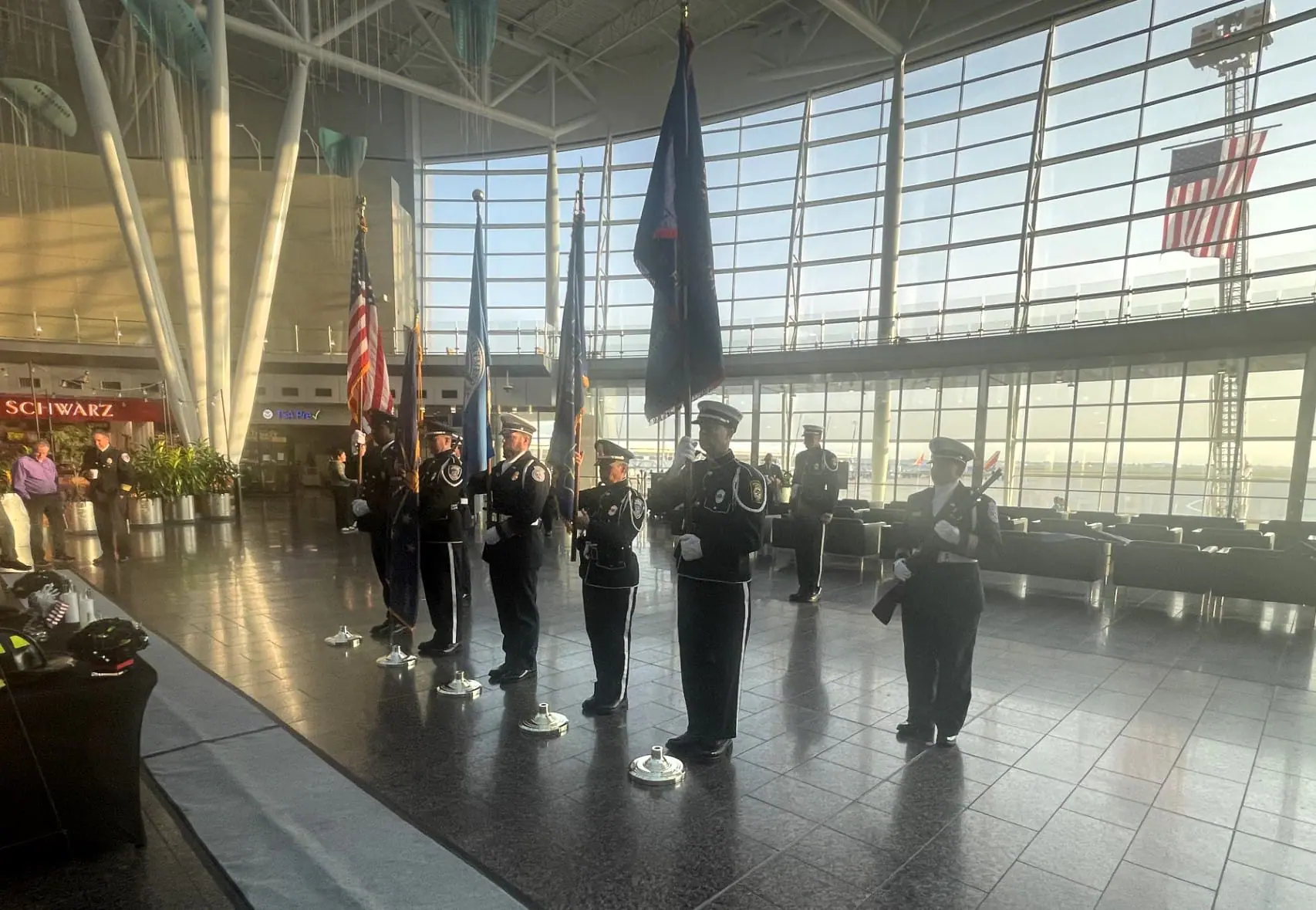 The Indianapolis Airport Authority color guard attends a remembrance ceremony on the 23rd anniversary of the 9/11 attacks on Sept. 11, 2024. (WISH Photo)