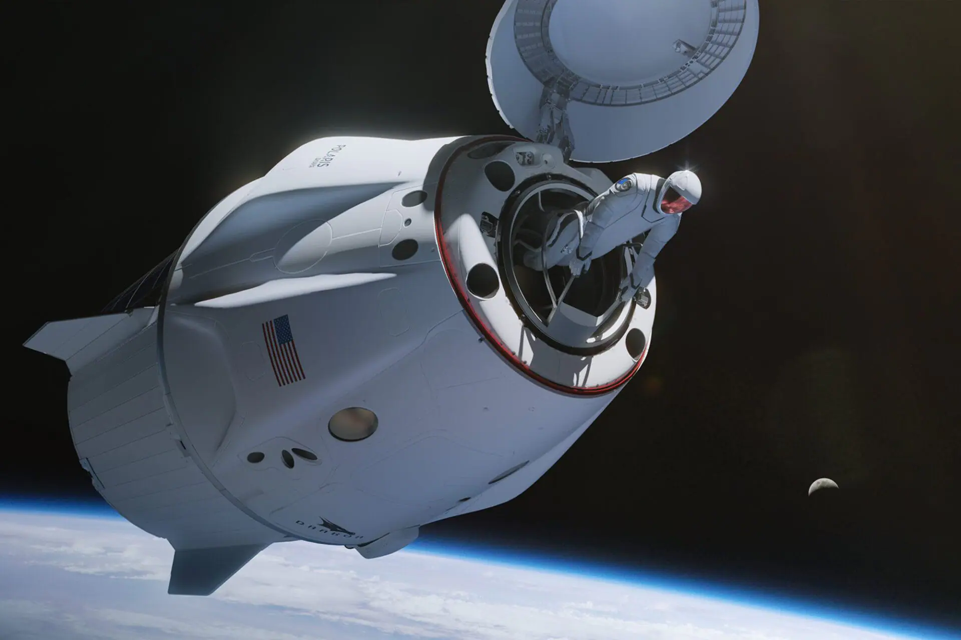 This illustration provided by SpaceX in 2024 depicts a spacewalk from the Dragon capsule. (SpaceX via AP)