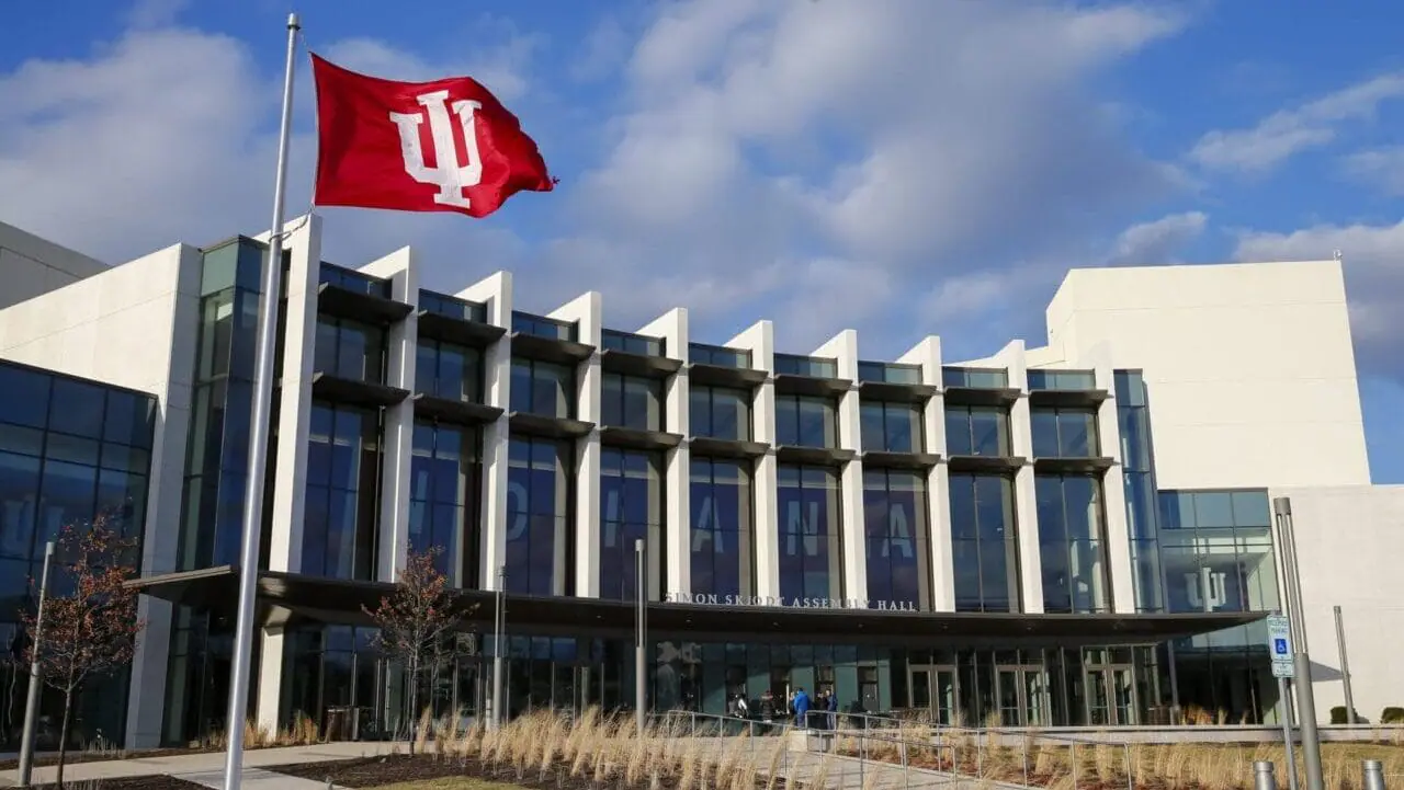 General view of the exterior of Indiana University Simon Skjodt Assembly Hall on Feb. 25, 2017, in Bloomington, Indiana.