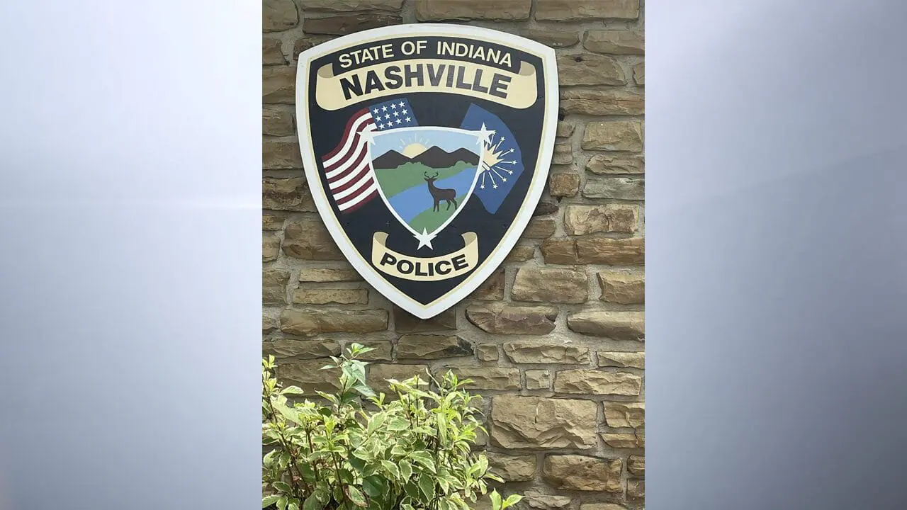 An artwork depicting a Nashville Metropolitan Police Department badge hangs on the outside of the police station in July 2024. (Photo by Nashville MPD via Facebook)