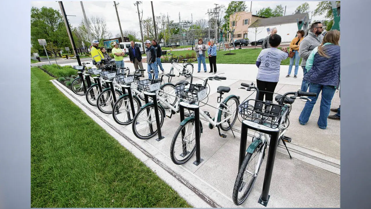 Greenfield Parks and Recreation had a ribbon cutting for the city’s bike share program in April, 2023. (Photo by Tom Russo/Daily Reporter)