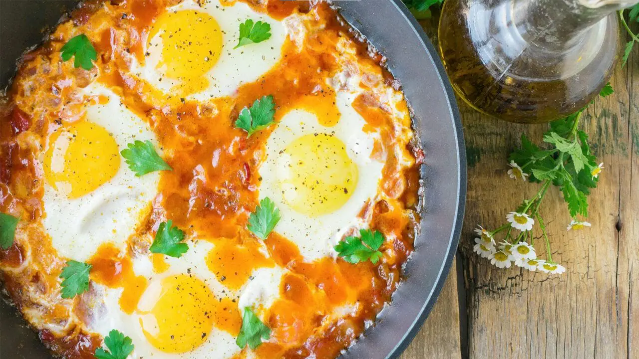 Shakshuka cooked and ready to serve