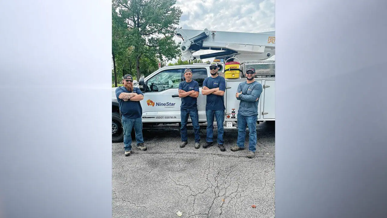 NineStar Connect linemen Justin Messer, Bryan Giddings, Brandon French and Brenden Box were among 40 lineworkers throughout the state who headed south to help restore power after Hurricane Helene made landfall Thursday night. (Provided Photo/The Reporter)