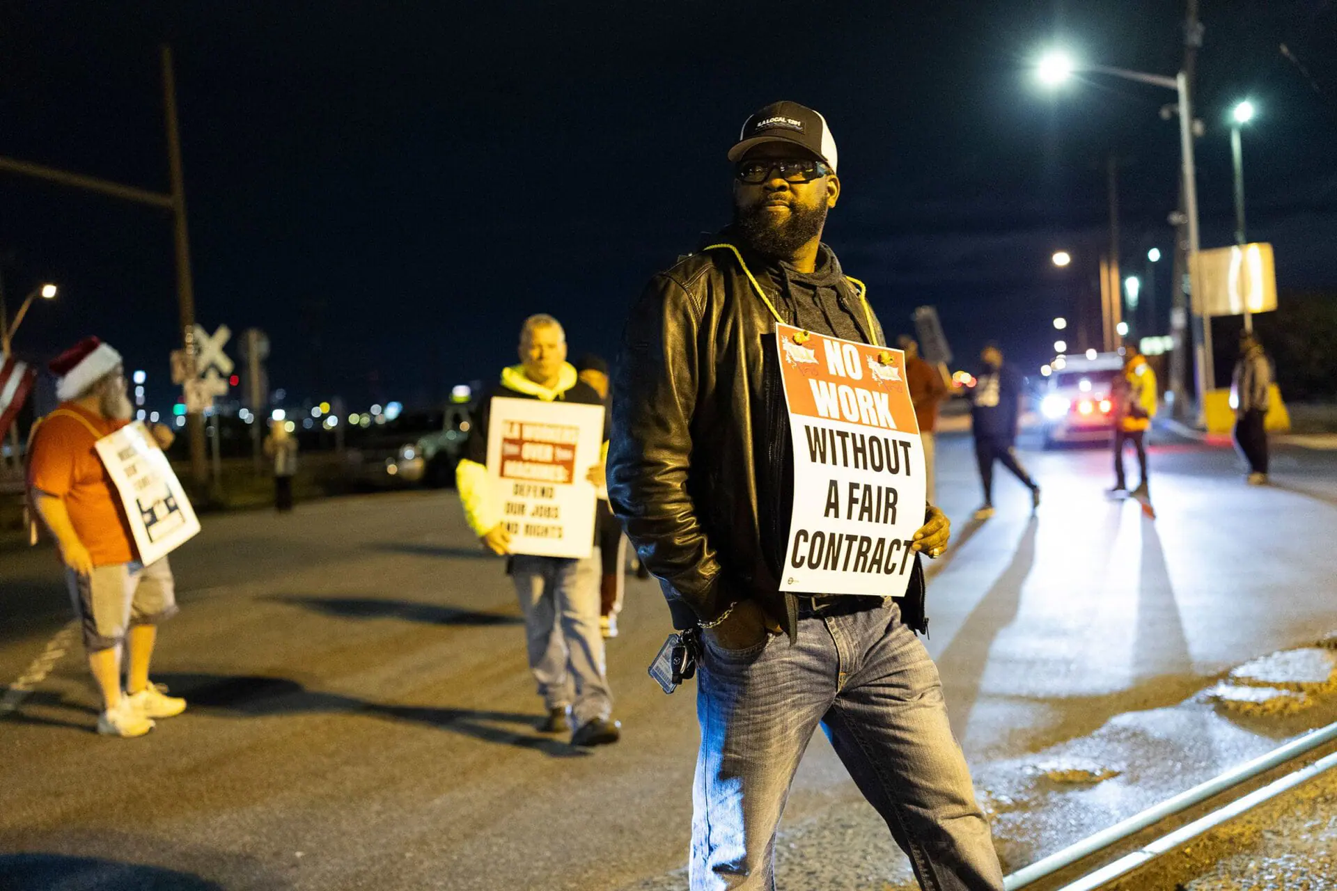 Striking longshoremen picket outside the Packer Avenue Marine Terminal Port, in Philadelphia, Pennsylvania, on October 1. (Photo by Ryan Collerd/AP via CNN Newsource)