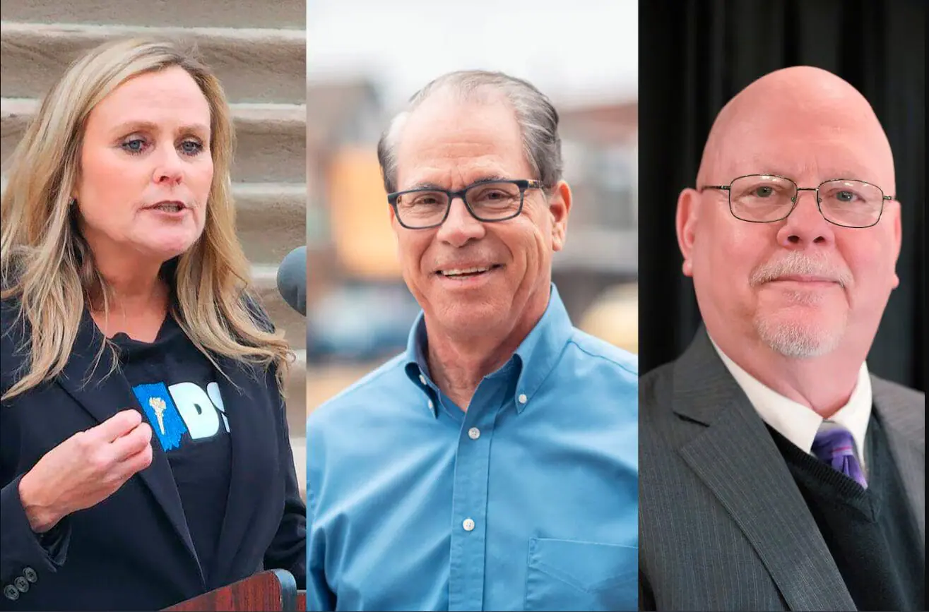 Indiana's governor candidates, from left: Jennifer McCormick, Mike Braun, and Donald Rainwater. (Collage by Elaine Cromie / Chalkbeat | Photos by Aleksandra Appleton / Chalkbeat and submitted)