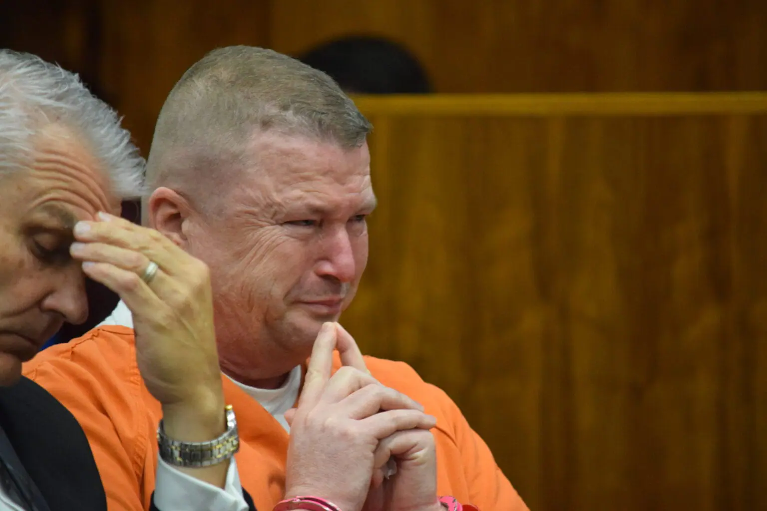 Former Indiana sheriff Jamey Noel listens to victim impact statements given on Monday, Oct. 14, 2024, during a Clark County Circuit Court hearing in Jeffersonville, Indiana. (Casey Smith/Indiana Capital Chronicle)