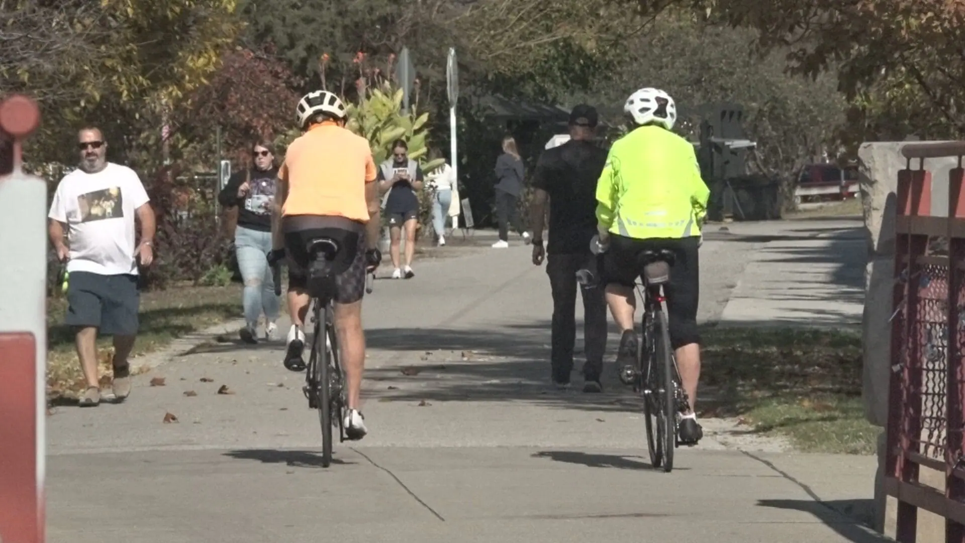 Bicyclists and pedestrians walk and ride on the Monon Trail in Broad Ripple on Oct. 30, 2024. Indianapolis police arrested a man they say groped two women who were walking on the trail. Investigators were working to determine if the suspect was connected to any past groping incidents on the trail. (WISH Photo)