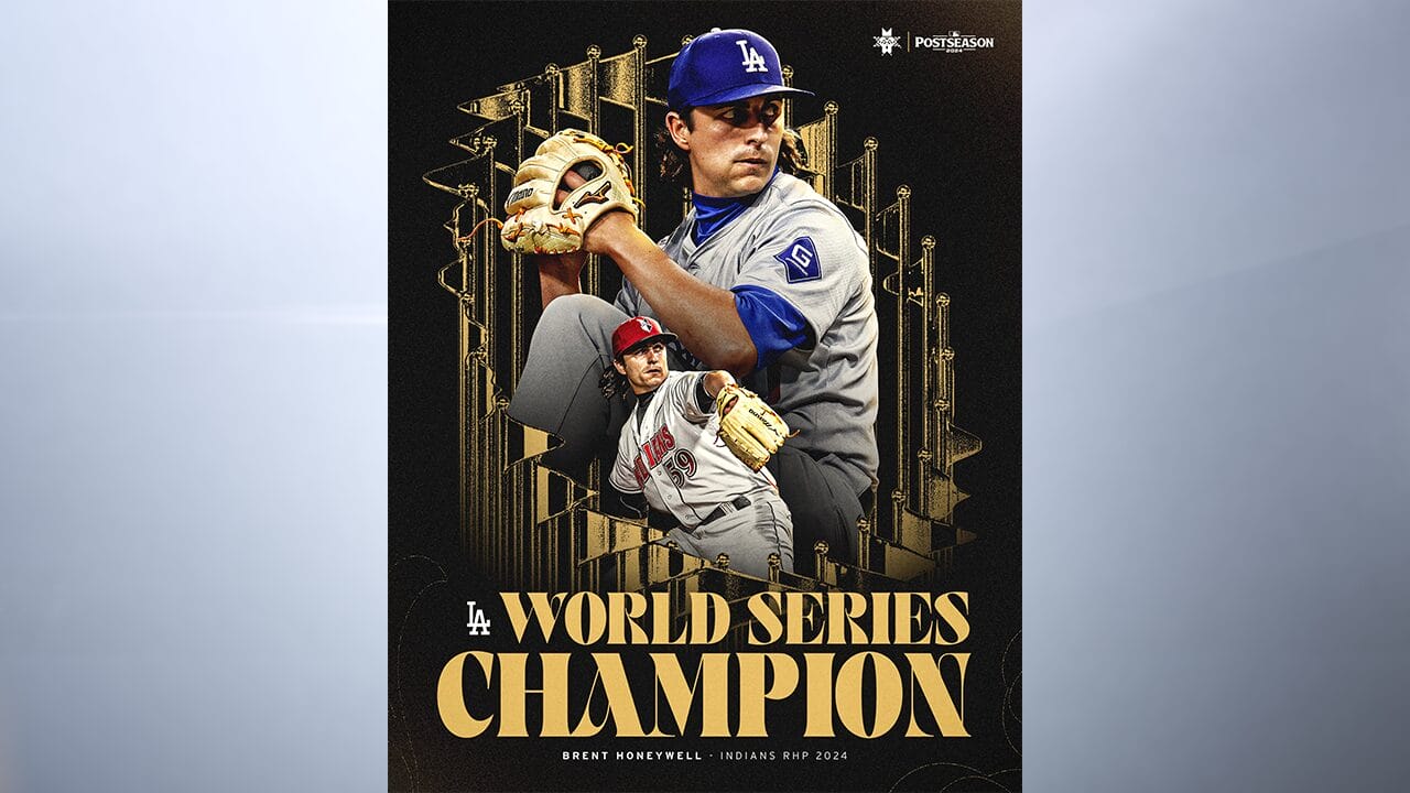 Brent Honeywell Jr., who played for the Indianapolis Indians earlier this year, is now a World Series Champion with the Los Angeles Dodgers. (Photo by Indianapolis Indians/@indyindians via X)