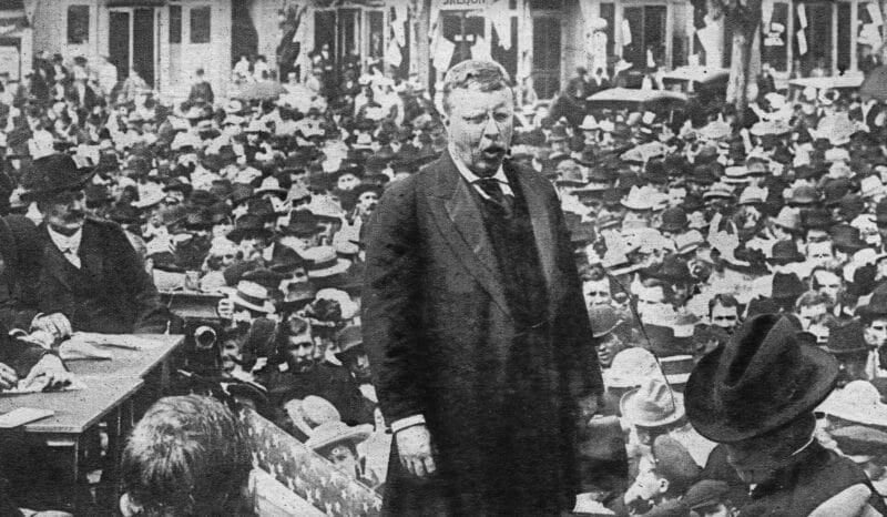 President Roosevelt in Indiana, during a presidential campaign stop on Jan. 19, 1919. (Photo by: Photo12/Universal Images Group via Getty Images)