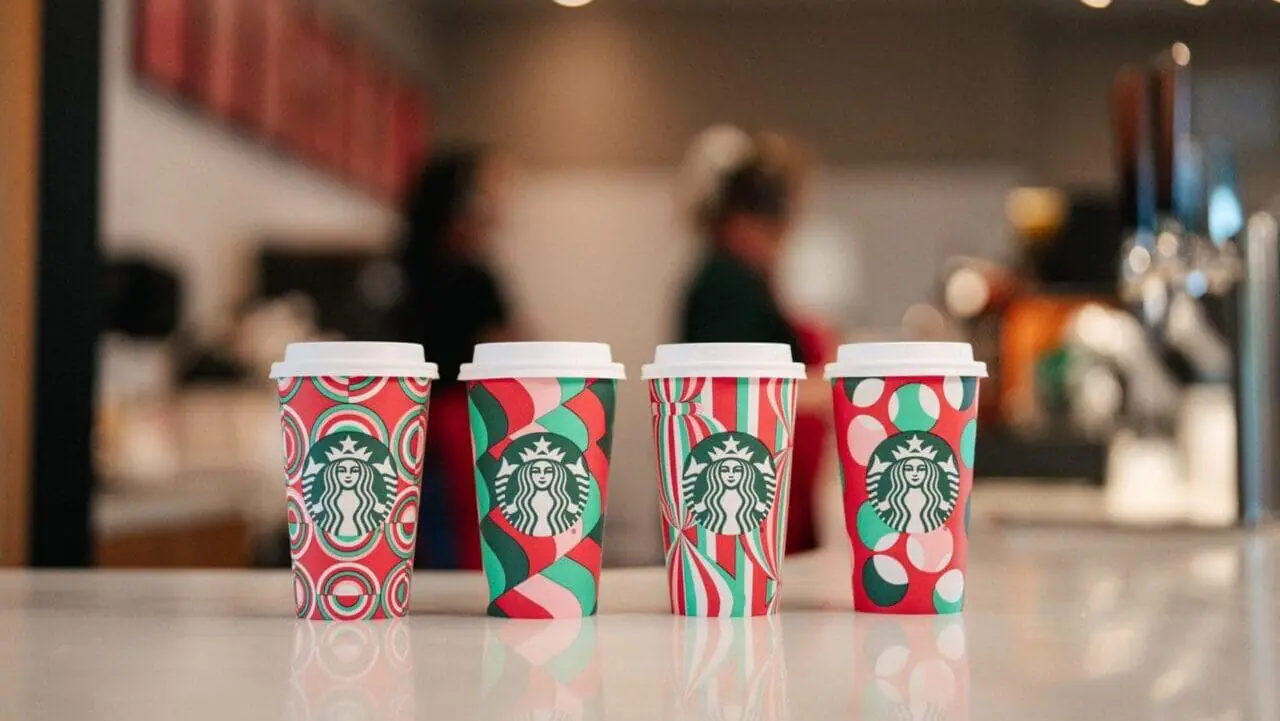 Here’s what this year’s Starbucks holiday cups look like Caption: Starbucks' festive cups rolls out Thursday. (Photo by Starbucks via CNN Newsource)