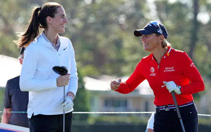 Caitlin Clark tees off at LPGA pro-am