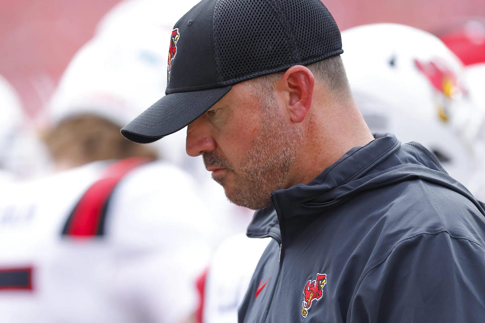 ATHENS, GEORGIA - SEPTEMBER 9: Head coach Mike Neu of the Ball State Cardinals reacts during the first quarter against the Georgia Bulldogs at Sanford Stadium on September 9, 2023 in Athens, Georgia. (Photo by Todd Kirkland/Getty Images)