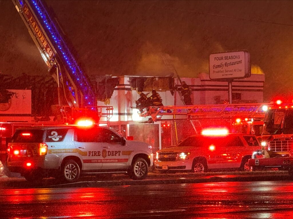 Indianapolis firefighters are fighting a blaze at the Four Seasons Diner on Shadeland Ave. on Nov. 21, 2024. (WISH Photo/Colin Baillie)