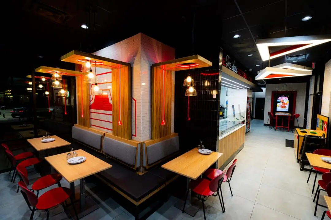 The inside of a redesigned Pizza Hut opening in Plano, Texas is pictured. (Photo by Pizza Hut via CNN Newsource)