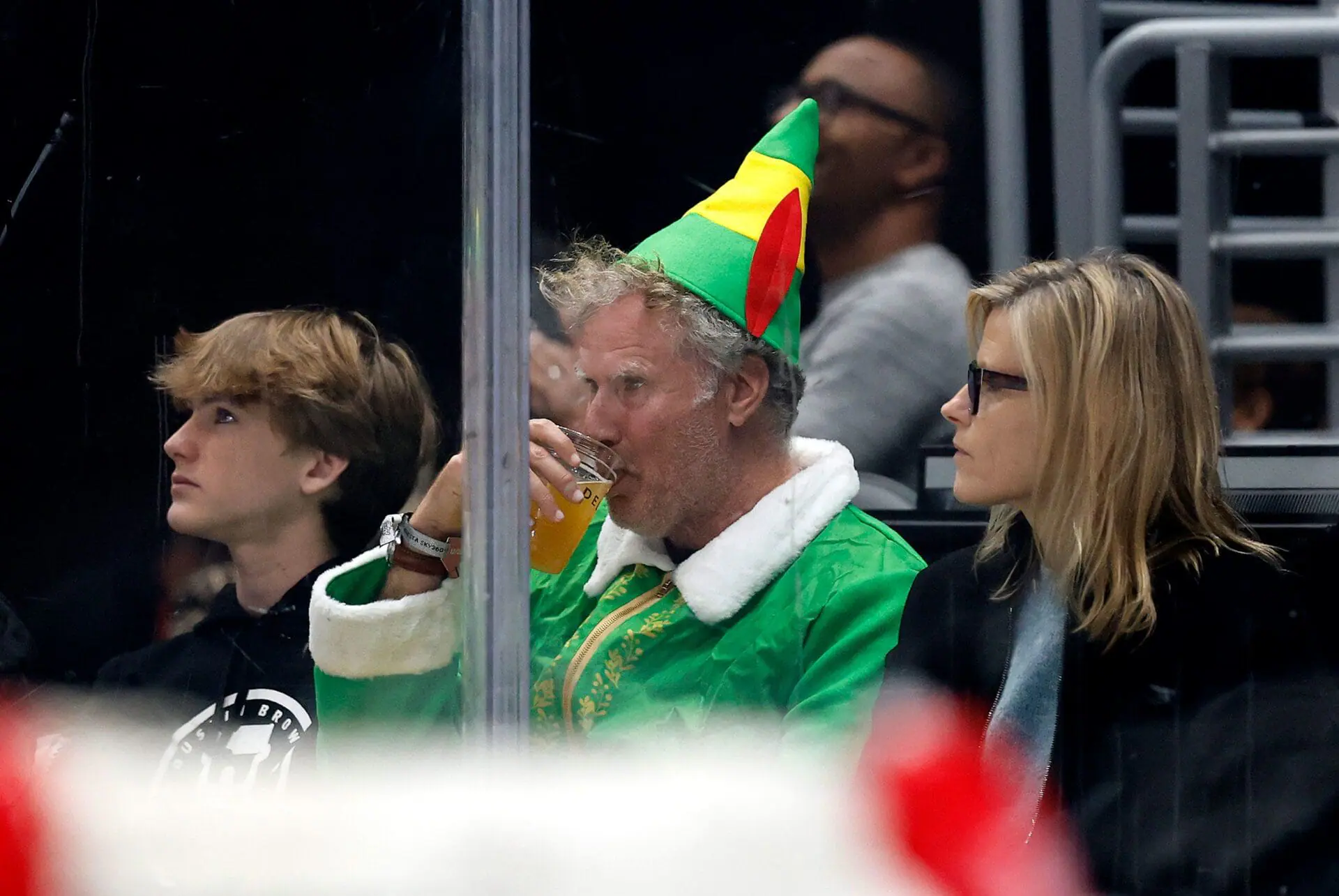 Will Ferrell dressed as Buddy from the 2003 movie 'Elf' at the Kings-Flyers game on Sunday in Los Angeles. (Provided Photo/Ronald Martinez/Getty Images via CNN Newsource)