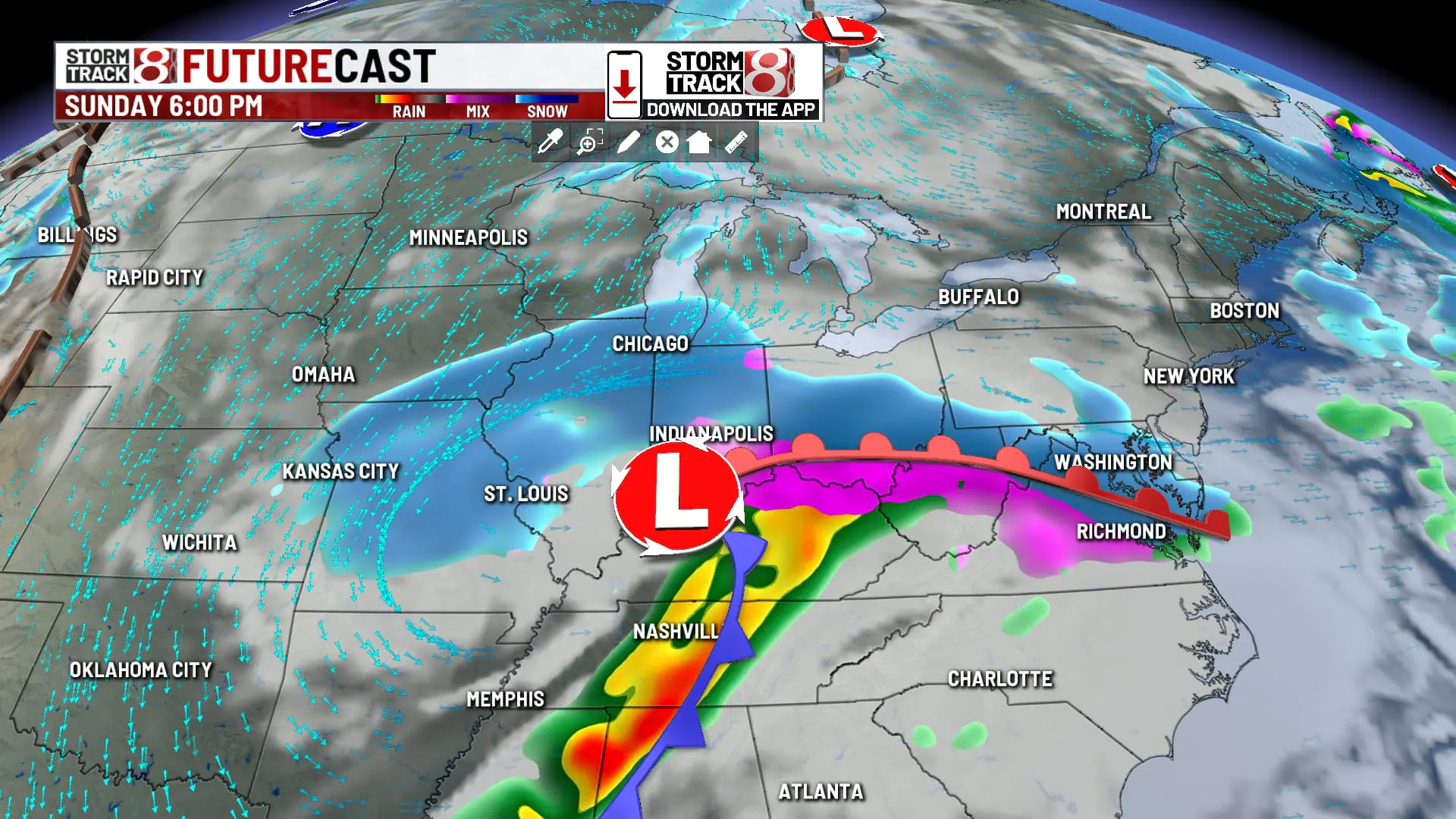 Una gran tormenta invernal provocará fuertes nevadas, hielo peligroso, lluvias y tormentas eléctricas severas en más de 2.000 km de Estados Unidos durante el fin de semana y durante la semana que viene. (WISH Photo)