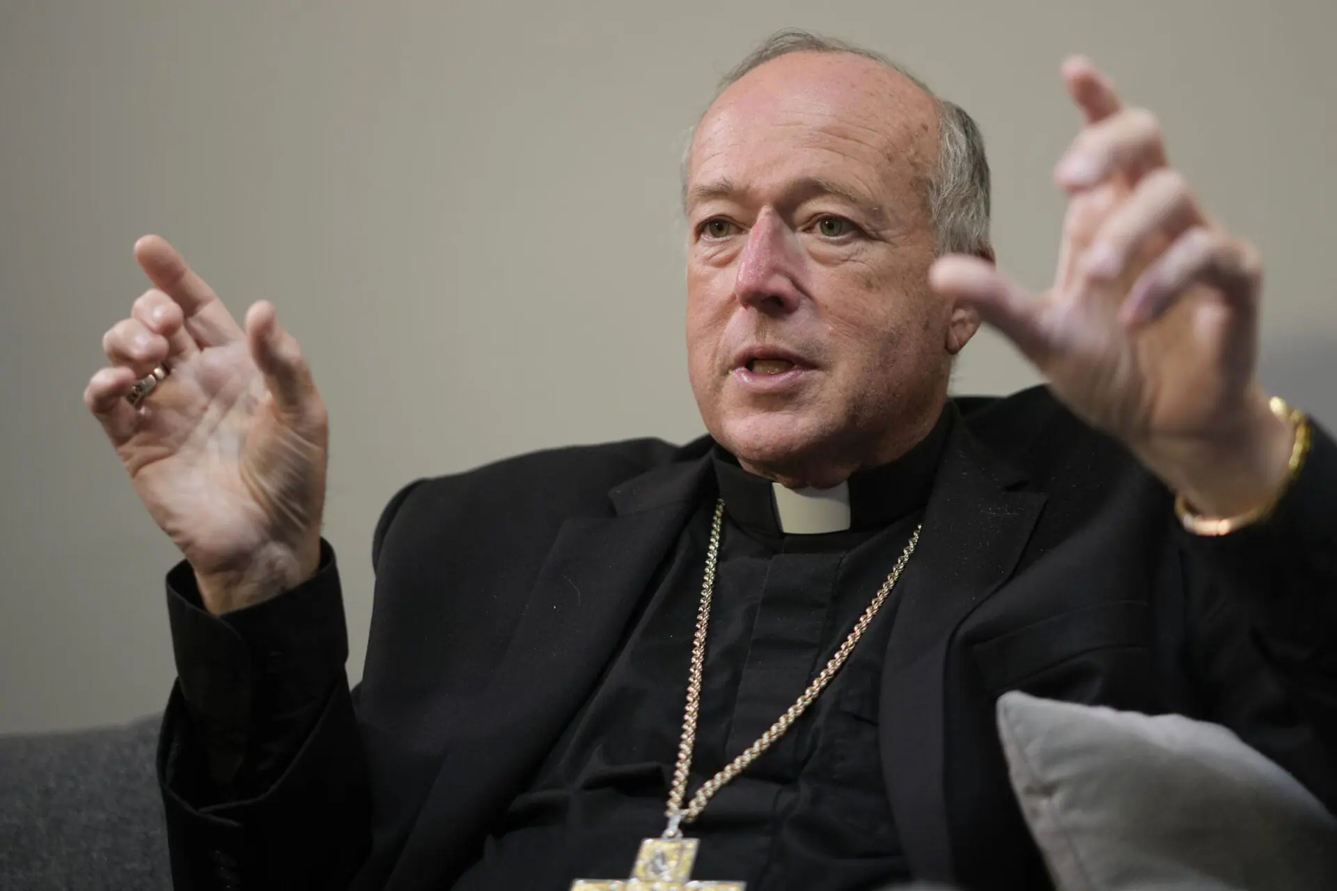 FILE - Newly named cardinal Robert Walter McElroy, speaks, during a press conference at the Vatican, Saturday, Aug. 27, 2022. (AP Photo/Andrew Medichini, File)