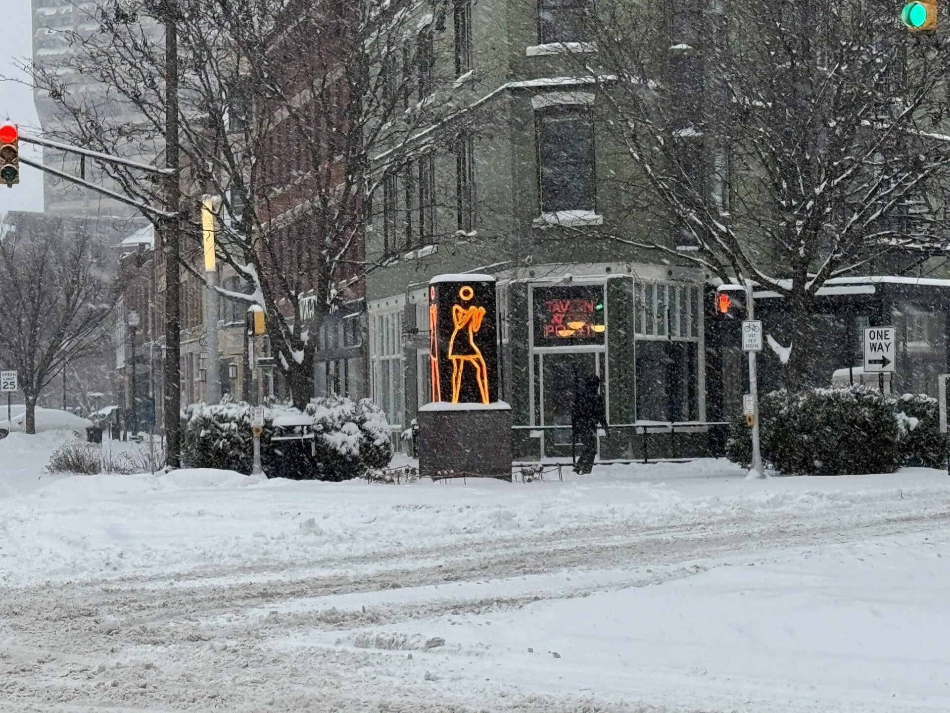 A little bit of snow didn't stop Dancing Ann from doing her thing downtown. (WISH Photo/Colin Baillie)