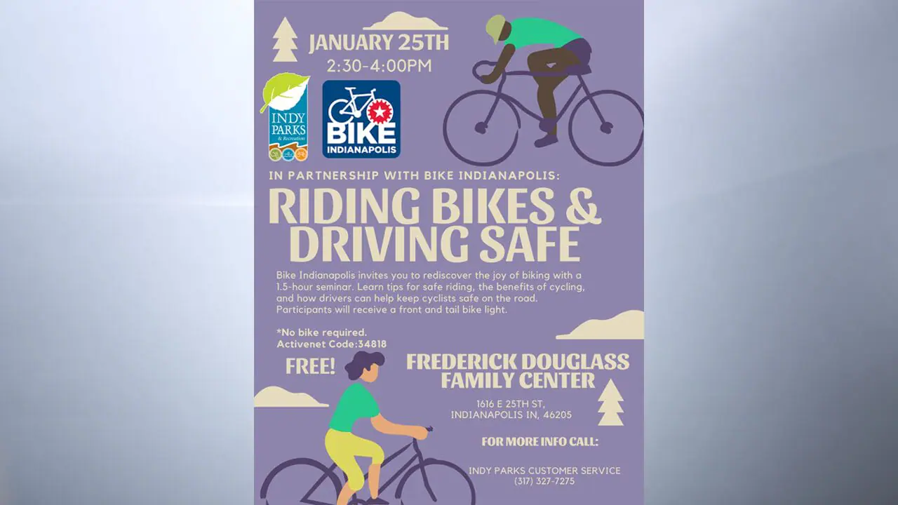 Bike Indianapolis and Indy Parks are offering a free class called “Riding Bikes and Driving Safe” 2:30-4 p.m. Saturday, Jan. 25, at Frederick Douglass Family Center. (Provided Photo/Bike Indianapolis)