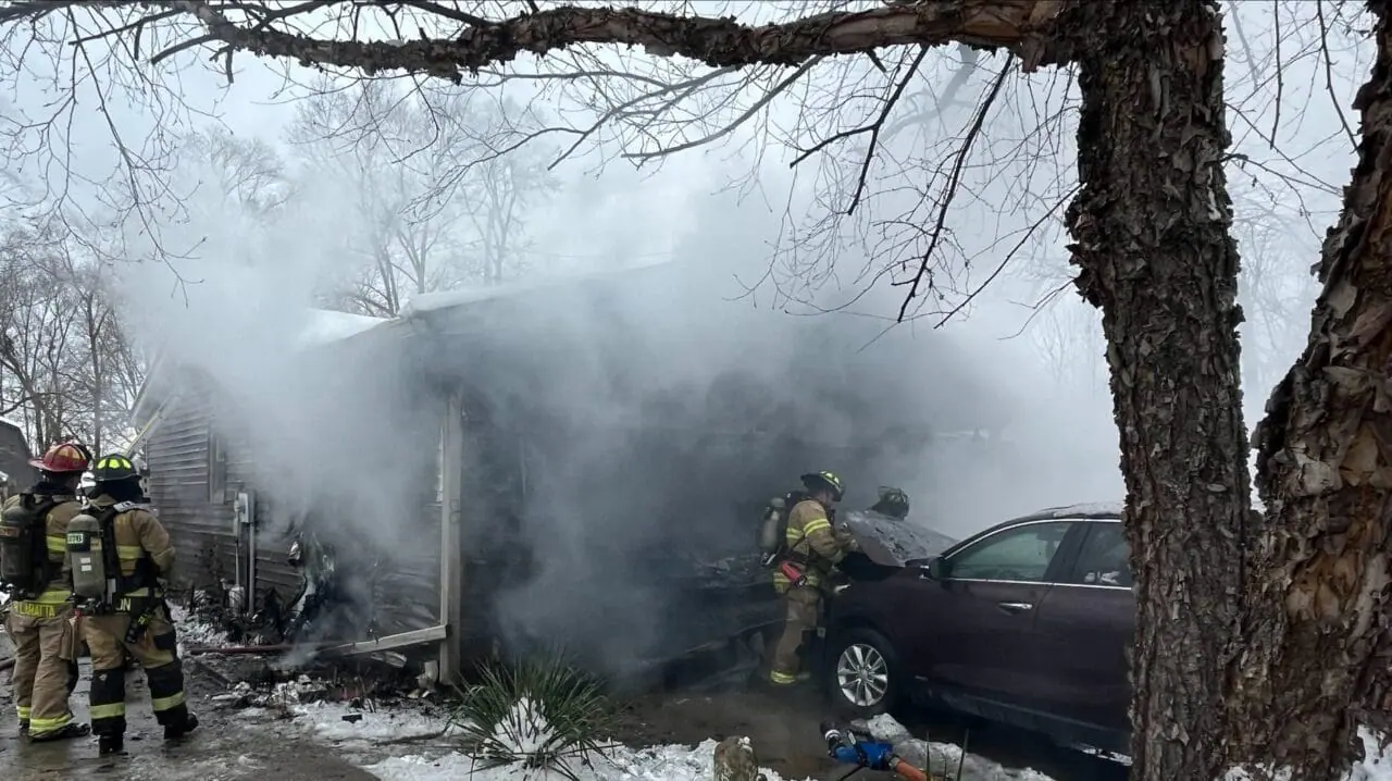 Shortly before 2:00 pm on Tuesday, January 7th, 2025, a resident of the 1600 block of River Road was alerted to a fire in the garage when she noticed smoke coming into the home. Four residents were home at the time of the fire, and all safely exited the house before calling 911. (Provided Photo/Noblesville Fire Department)